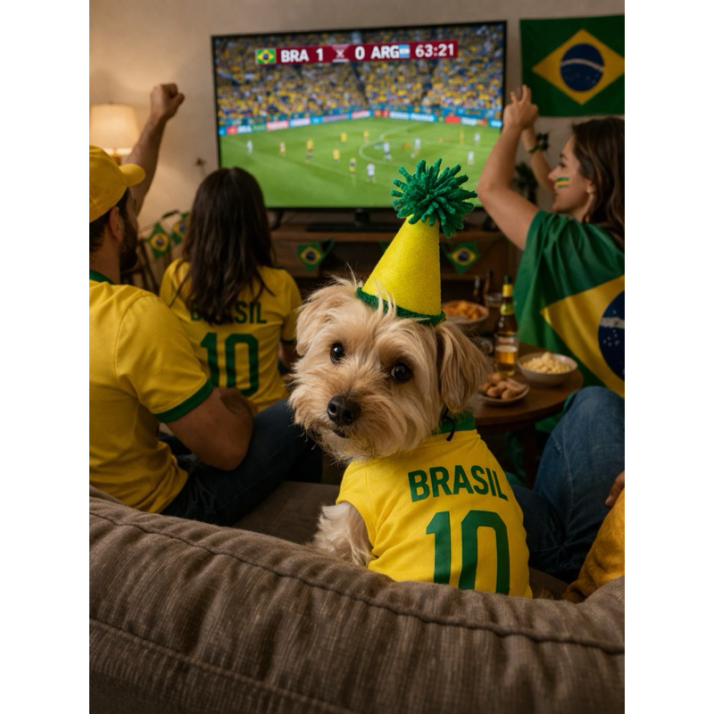 Chapéu Pet Brasil Copa do Mundo Verde e Amarelo | Acessório para Cachorro e Gato | Festa e Torcida