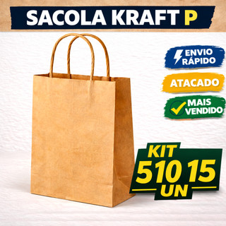 Sacola Kraft P 20x15x7cm Kit 5 10 15un | Papel Resistente Eco Natural Embalagem Presente Loja