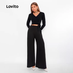 Lovito Calça Pantalona de Malha com Elástico na Cintura PTB502BRL532