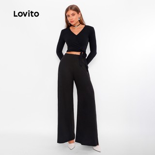 Lovito Calça Pantalona de Malha com Elástico na Cintura PTB502BRL532