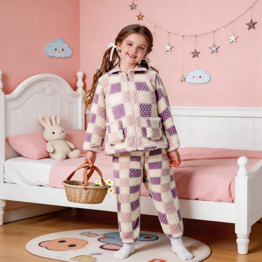 Pijama Infantil Feminino Inverno Soft Peluciado Xadrez – Conjunto Quentinho e Confortável Moda Infantil Tendência 5688
