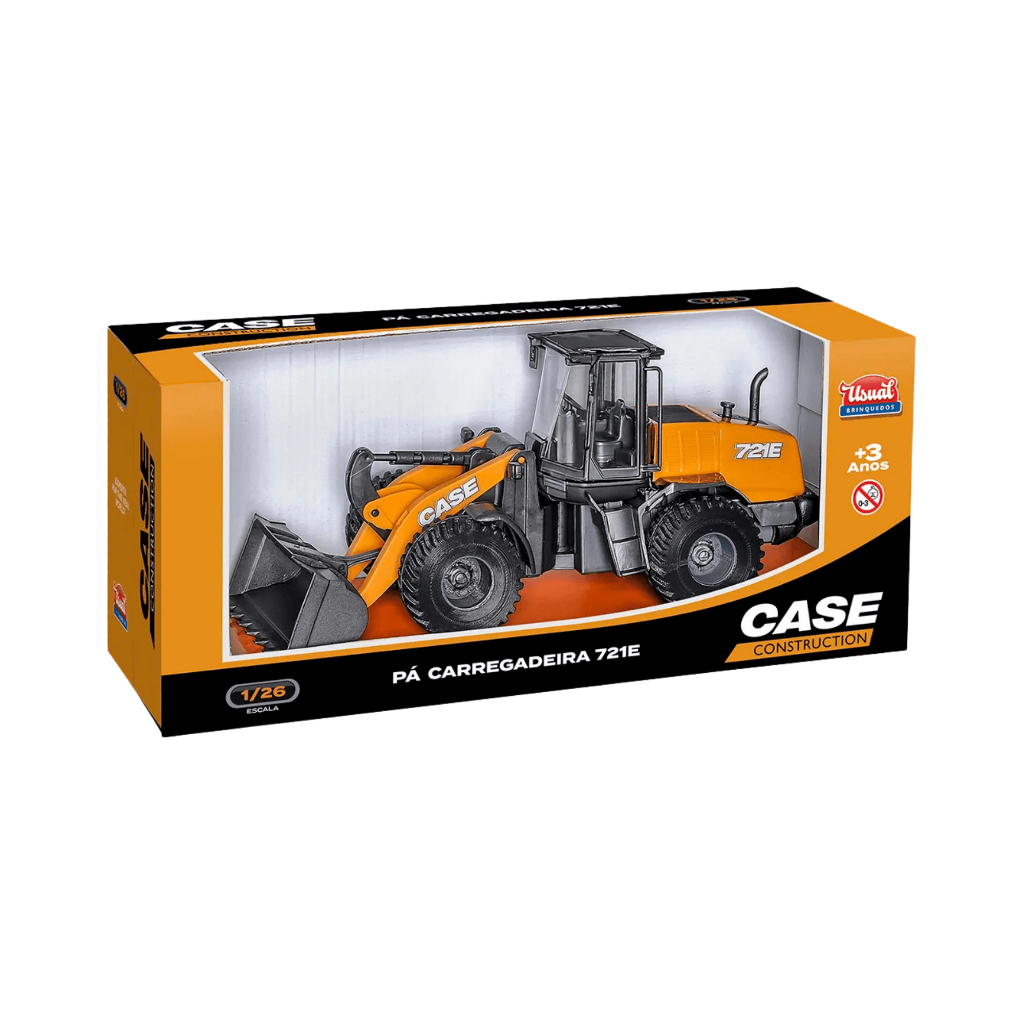 Trator de Brinquedo Pá Carregadeira Case Construction 721e Case Réplica Usual Brinquedos