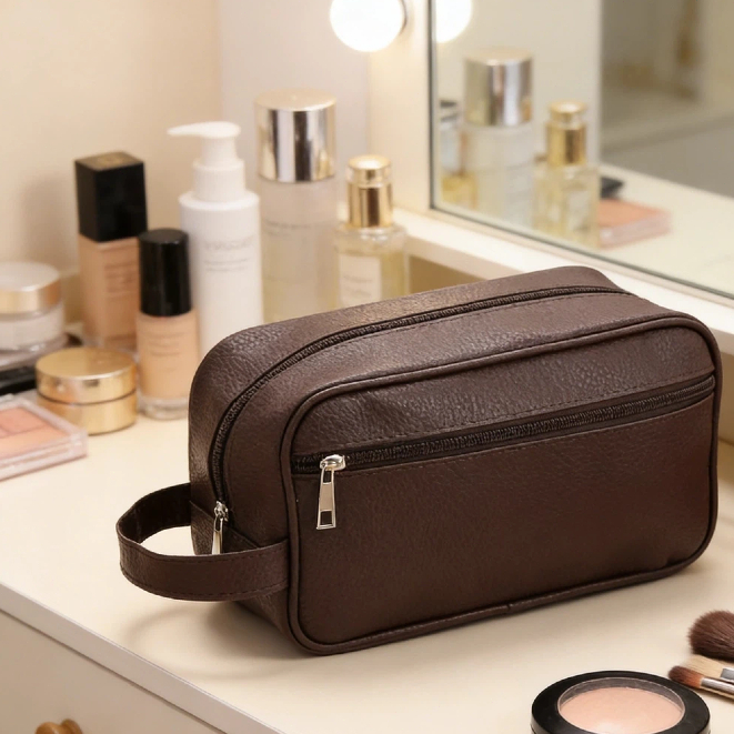 Necessaire organizadora unissex em couro sintético,grande capacidade,para maquiagem e higiene pessoal,ideal para viagem em Oferta na Shopee