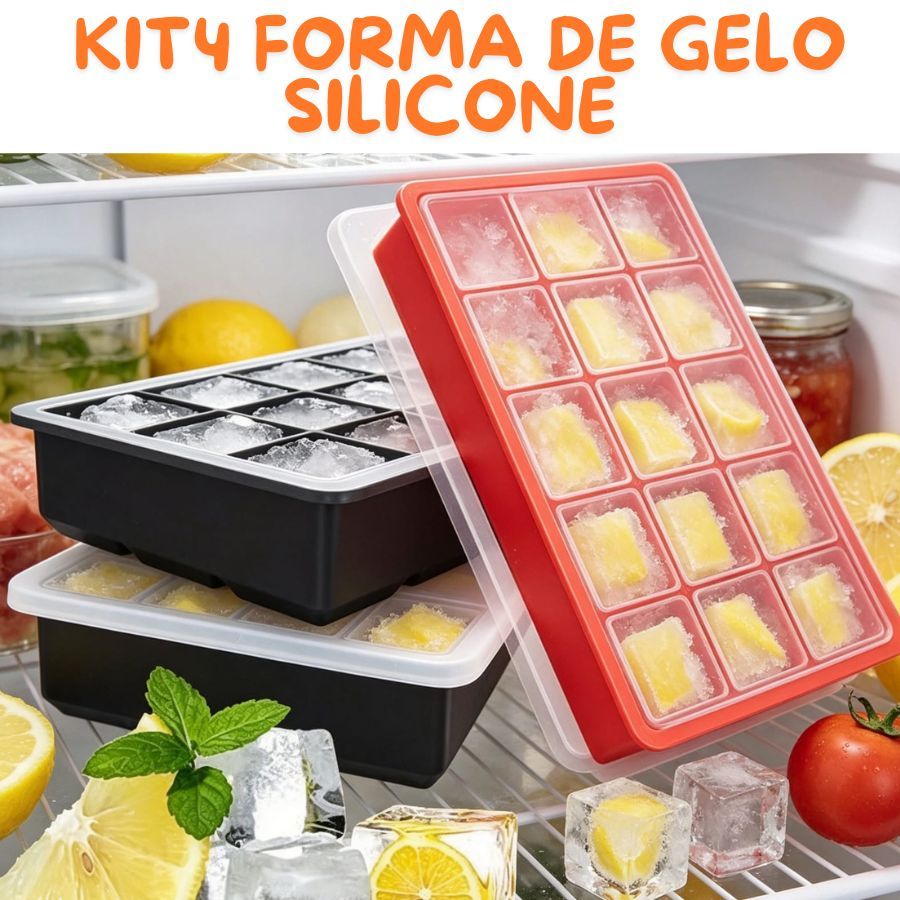 KIT4 Forma de Gelo Silicone com Tampa Vedada 12x19x4cm Fácil Uso Diário