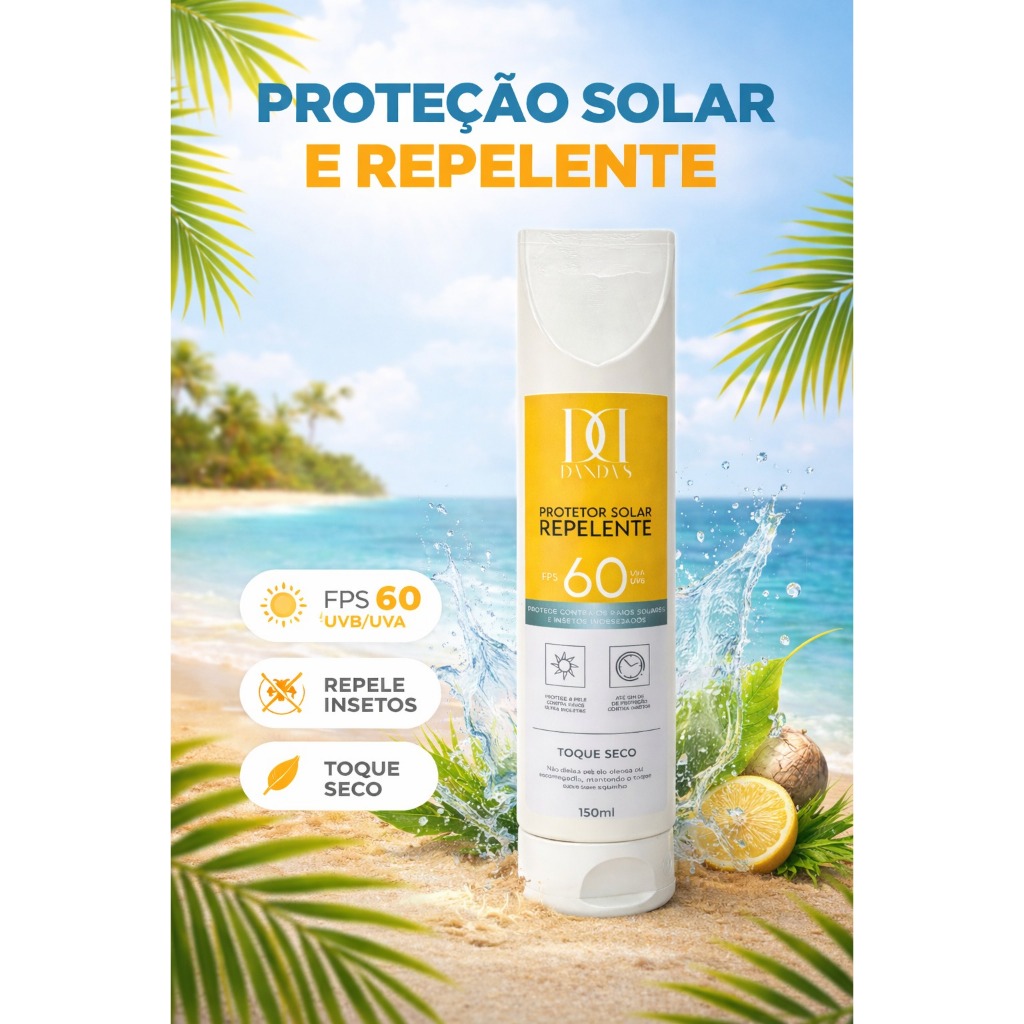 Protetor Solar Repelente FPS 60 Dandas 150ml | Proteção UV + Anti Mosquito | Toque Seco