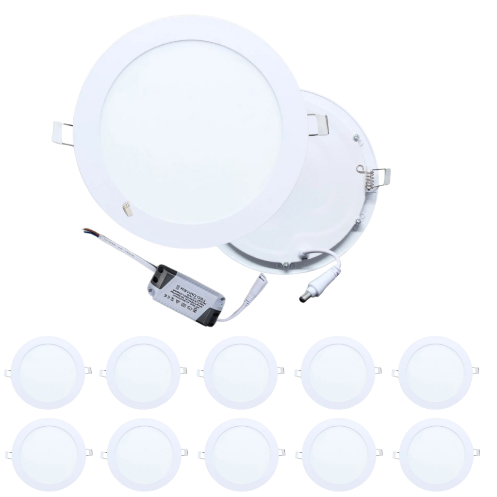 Kit 10 Luminária Plafon Led 25W Redondo Embutir Alumínio 29x29cm Frio 6500k ou Quente 3500k Bivolt 110v-220v