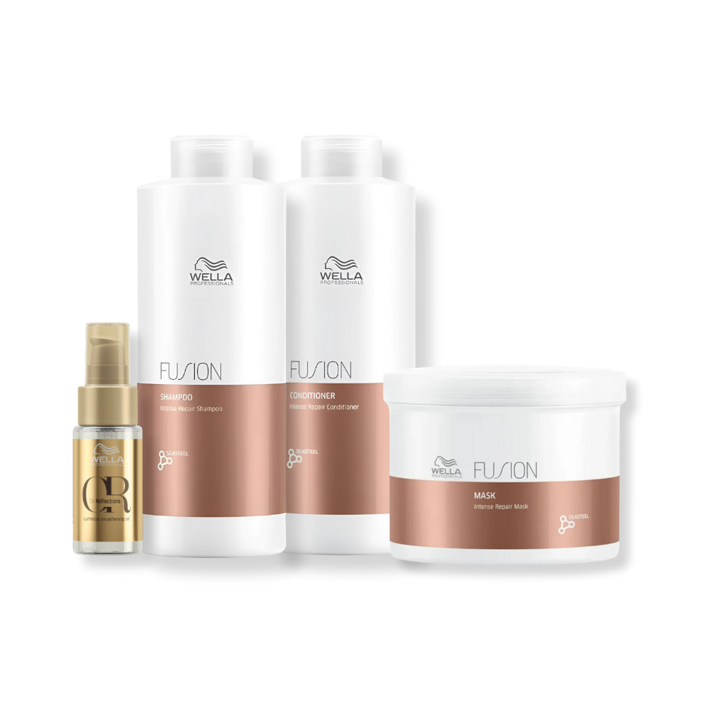 Wella Professionals Fusion - Shampoo 1L + Condicionador 1L + Máscara Capilar 500ml + Óleo 30ml