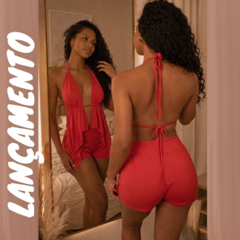 Conjunto Cropped frente Única e Shorts cós alto Curto Balada modinha dia a dia Blusa Estilosa tendência  Femenina