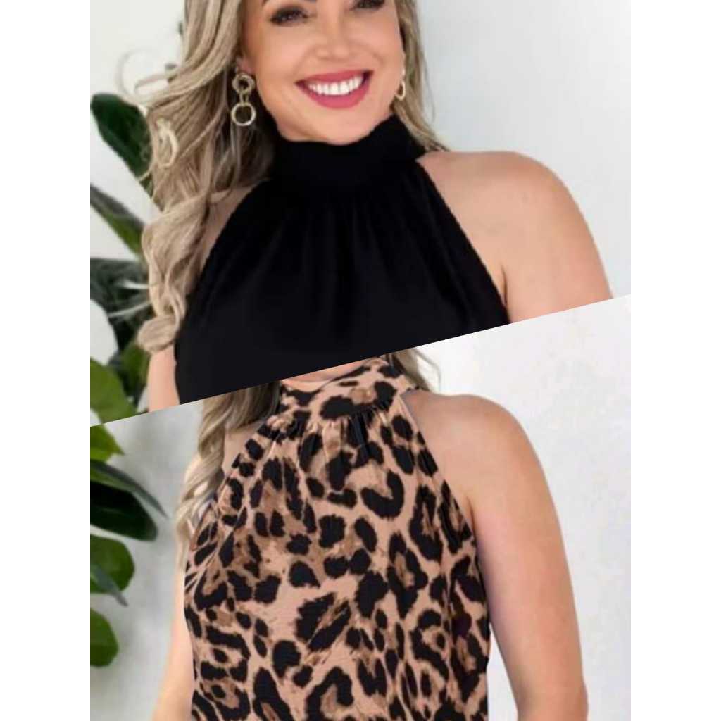 Blusa regata feminina kit 2 gola alta frente franzida