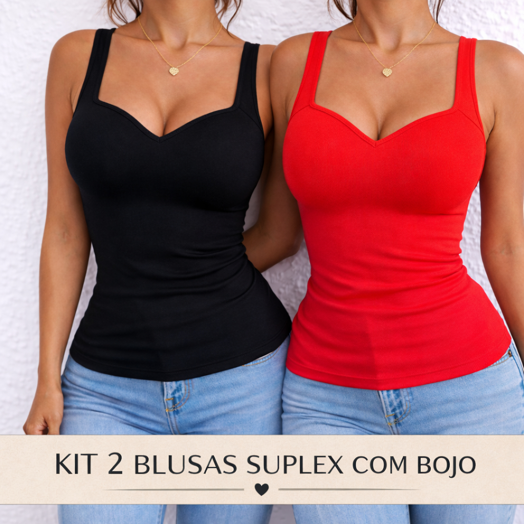 Kit 2 Regatas Feminina Blusinha Com Bojo Alcinha Decote Comportado Suplex Modeladora Básica Fitness Treino Amamentação