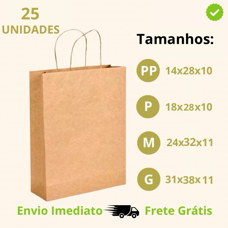 Sacola Papel Kraft | Pacote de 80g com 25 Unidades em Oferta na Shopee