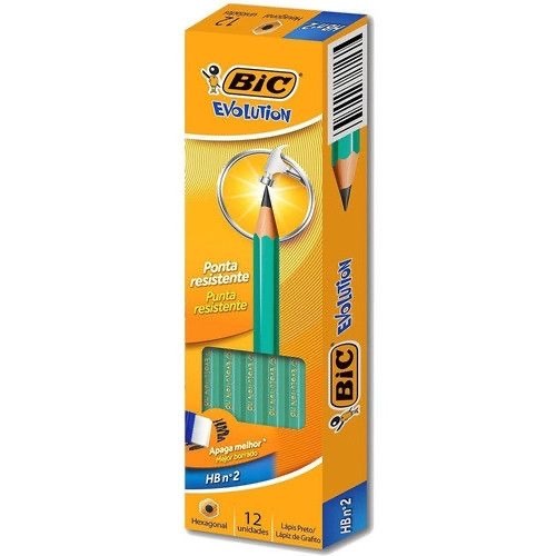 Kit 12 Lápis Preto BIC Evolution Sextavado Original Escolar Escrita Macia