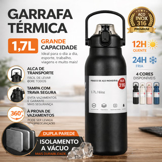 Garrafa 1700, 900ml Térmica Prática Versátil Aço Inoxidável Com Alça Transporte Fácil Con…