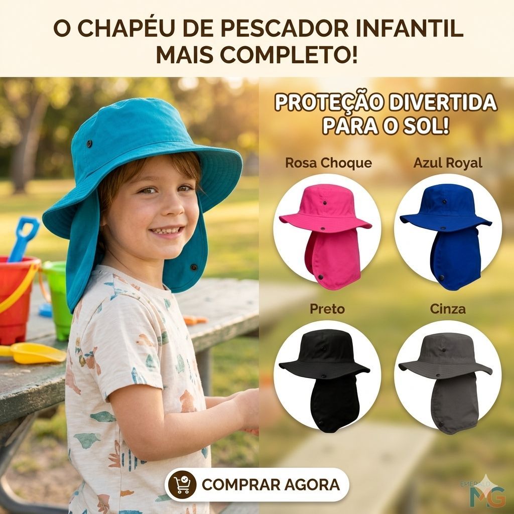 Chapéu Pescador Australiano Infantil Com Proteção Pescoço Para Crianças Proteção Solar 4-8 Anos