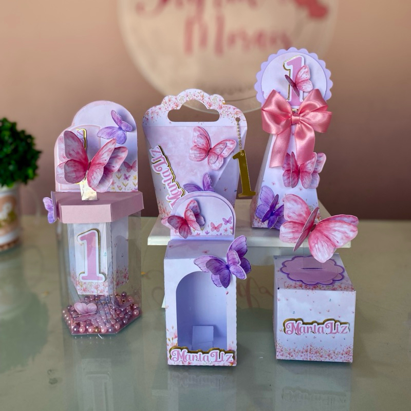 kit caixas personalizadas - jardim das borboletas | personalizados para festas e aniversários | Lembrancinhas |