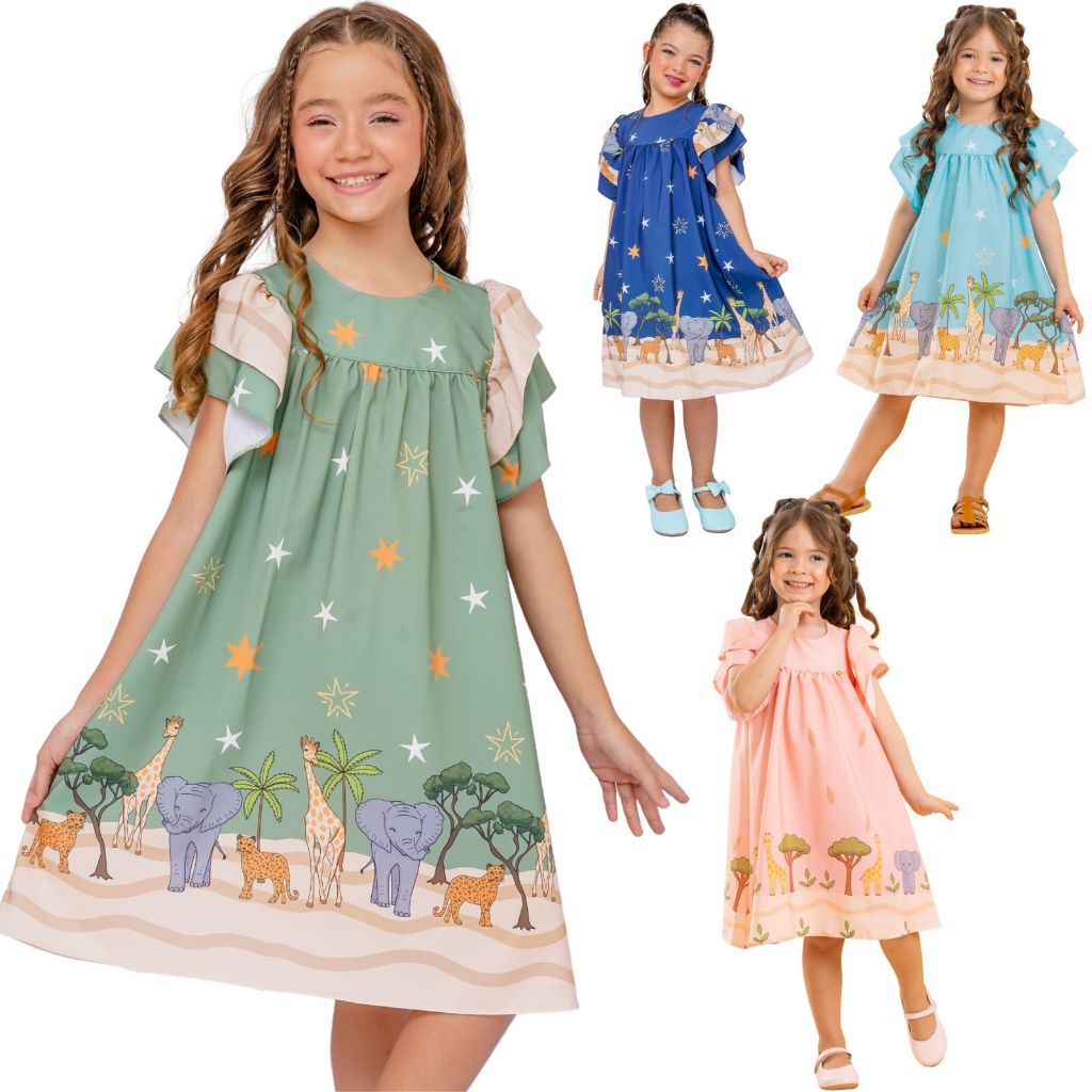KIT 2 Peças ou 1 Unidade Vestido Infantil Menina Três Marias Fofo Verão Tamanhos 4 AO 12
