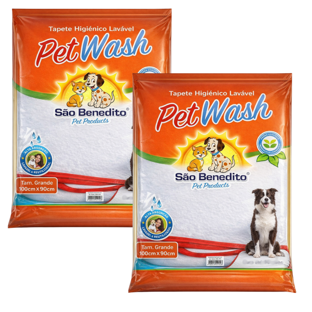 Kit 2 Tapete Higiênico Lavável Cachorro Grande 100x90cm Antiderrapante Absorvente São Benedito
