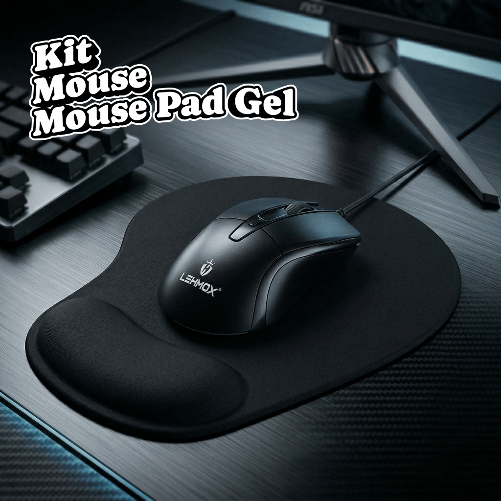 Kit Mouse C/ Fio USB Lehmox LEY-1505 + Mouse Pad C/ Gel Antiderrapante