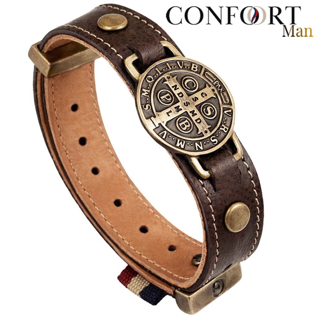 Pulseira de Couro Masculina Country Ajustável São Bento Proteção - Diversos Modelos em Oferta na Shopee