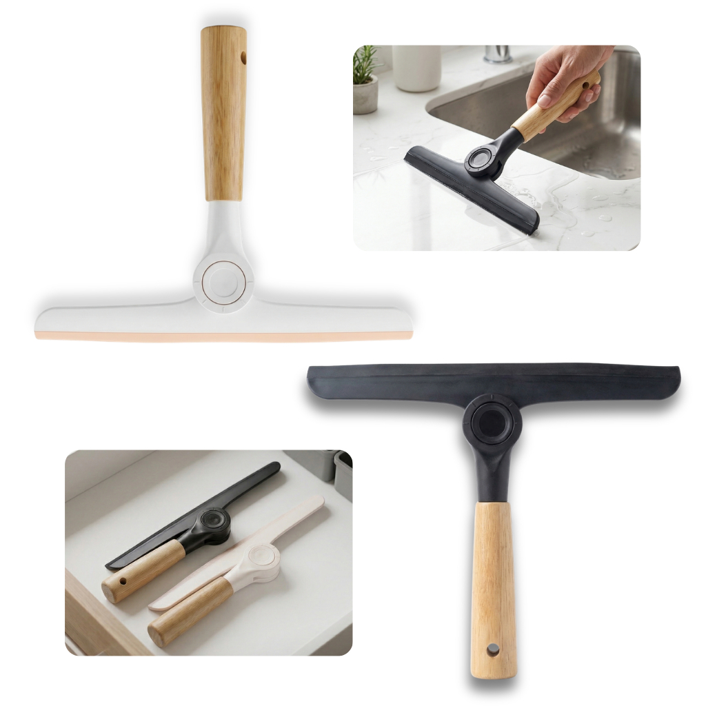 Rodo de Pia Dobrável Silicone com Cabo de Bambu para Cozinha Bancada Limpeza Prático Multiuso