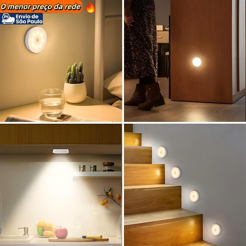 Kit de Luminária LED Noturna USB Recarregável com Sensor de Movimento Luz Fria
