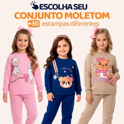 Conjunto Moletom Infantil Menina Criança Blusa e Calça Manga Longa Roupa de Frio Inverno Feminino Agasalho Estampa L08