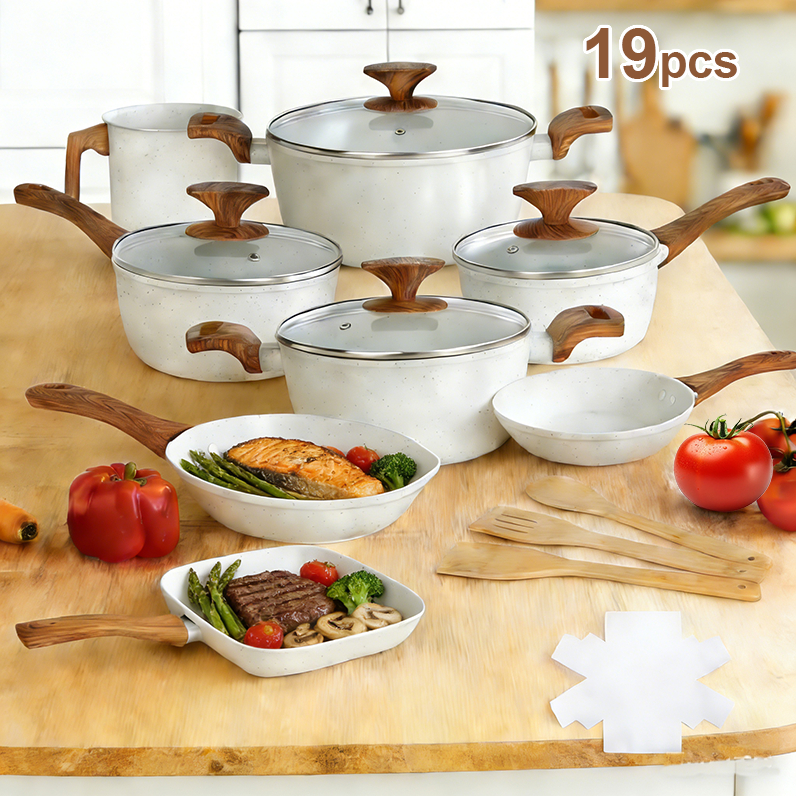 Nepul Jogo de Panelas 19/18 Peças Vanilla  Panela Antiaderente de Cerâmica Indução Gás Elétrico e Vitrocerâmico