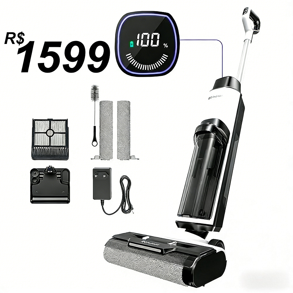 Aspirador Vertical Passa PanoAspiração, esfregamento e limpeza do chão 910 ml Tanques duplos de água100–240V Redroad W15