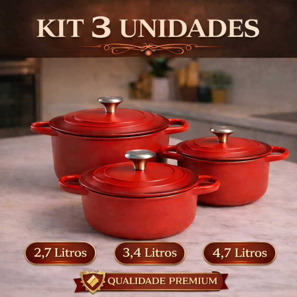 Kit Conjunto De Panela Caçarola Revestimento Nano Cerâmico Indução 2,7 + 3,4L + 4.7L