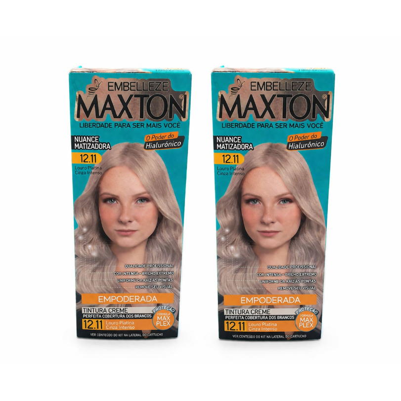 Kit 2 Tintas Maxton 12.11 Loiro Platina Embelleze Tintura Creme Cobertura Perfeita