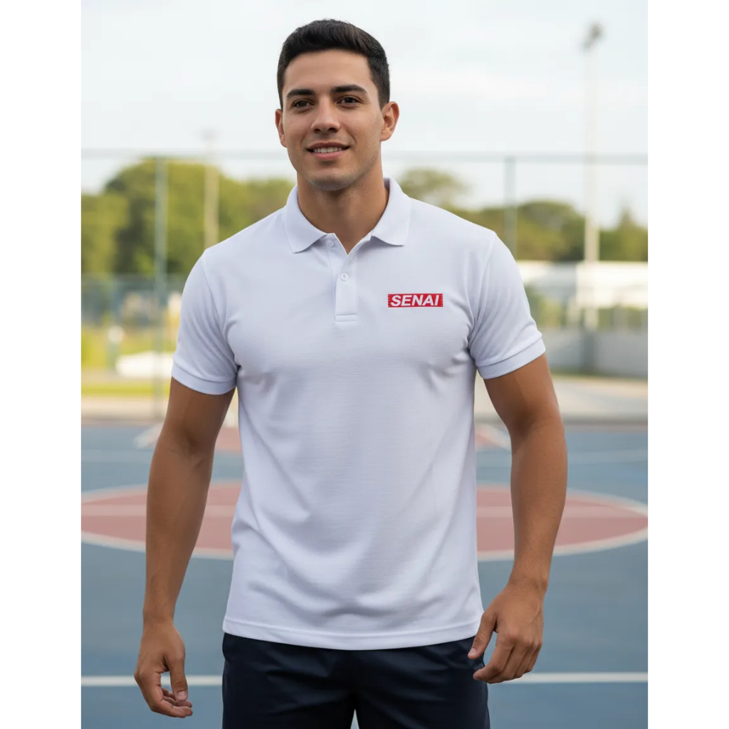 Camiseta Pólo Escola Senai Masculina em Piquet Estampa em Silk Screen Conforto e Estilo na mesma Peça