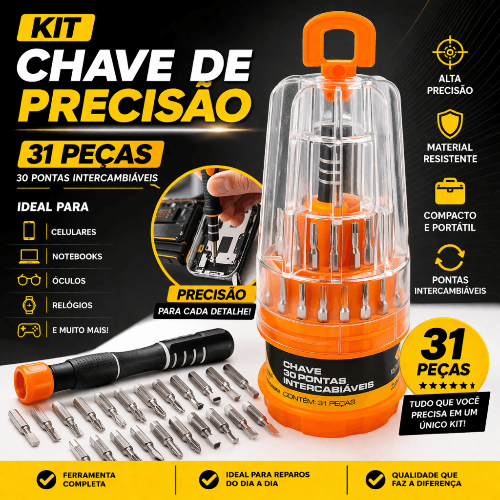 Kit Chave de Precisão 31 Peças ferramenta Profissional Fenda Torx Philips Conserto Celular Tablet No