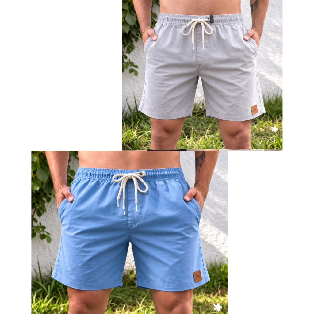 2 Shorts Masculino Kit Mauricinho Linho Premium Casual Bermuda Moda Praia