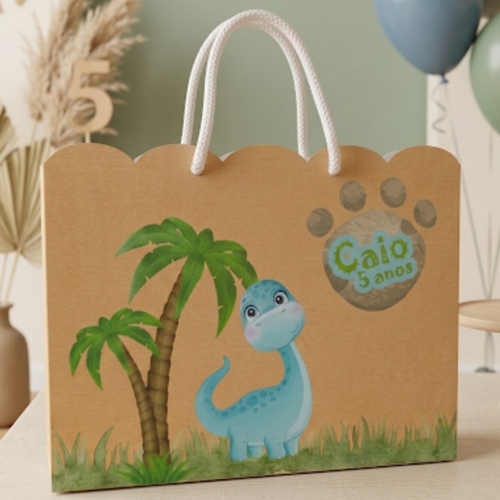 Sacolinha Personalizada Dinossauro Baby / Lembrancinha Festa de Aniversário Infantil (Pegue e Monte)
