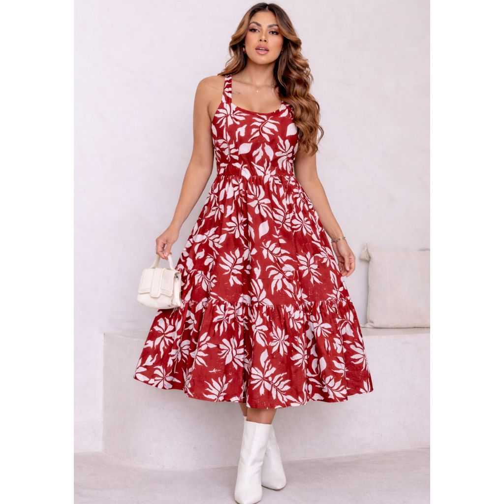 Vestido mídi Alça rodado Vestido moda cristã feminino em /MALHA  casual de alça em Oferta na Shopee