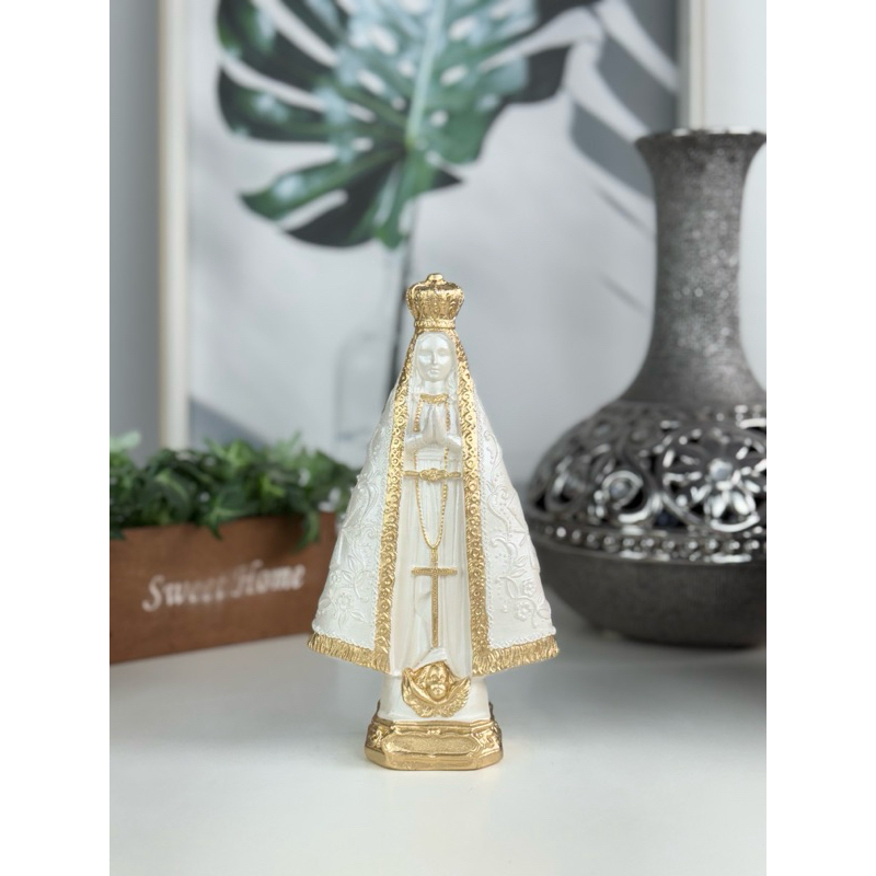imagem nossa senhora aparecida 20 cm manto bordado gesso detalhes dourado