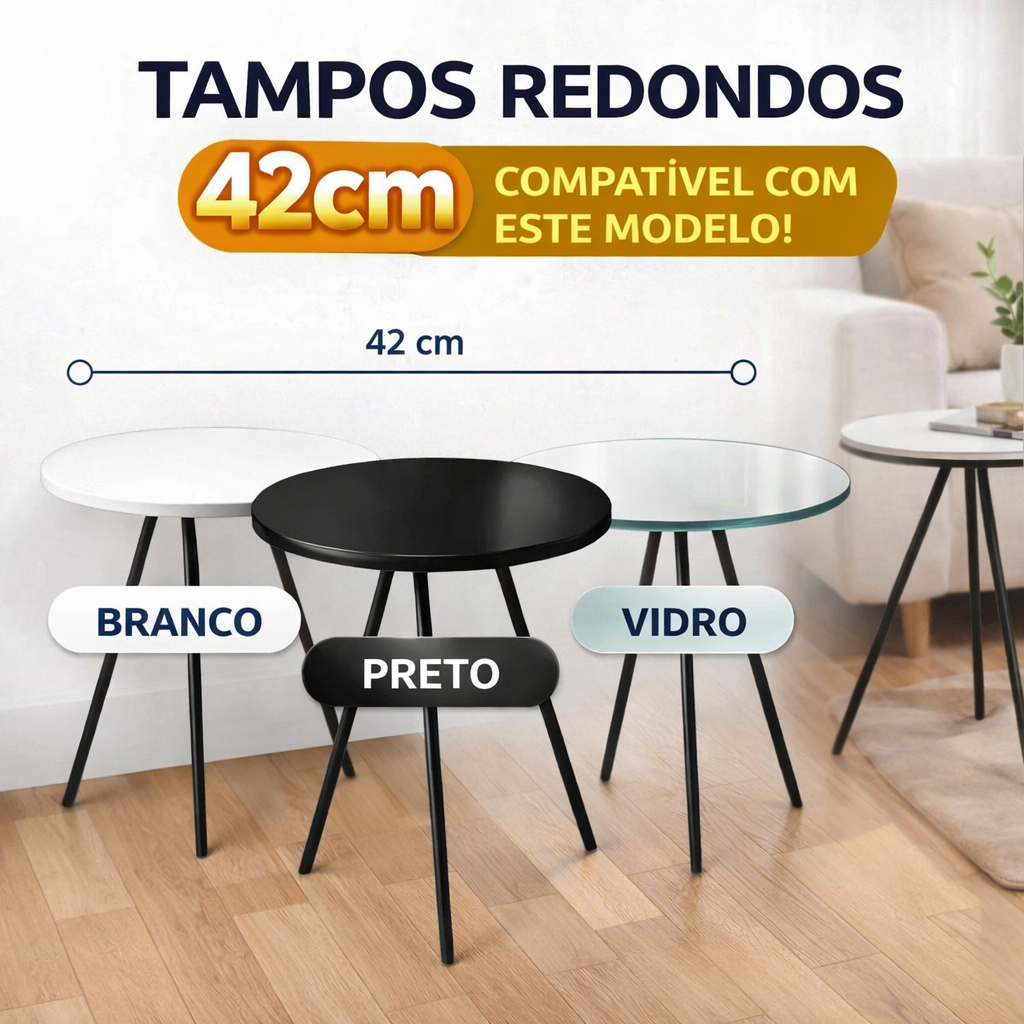 Tampo Mesa Mesinha Lateral Gabriela Tampo Vidro Tampo MDP Várias Cores