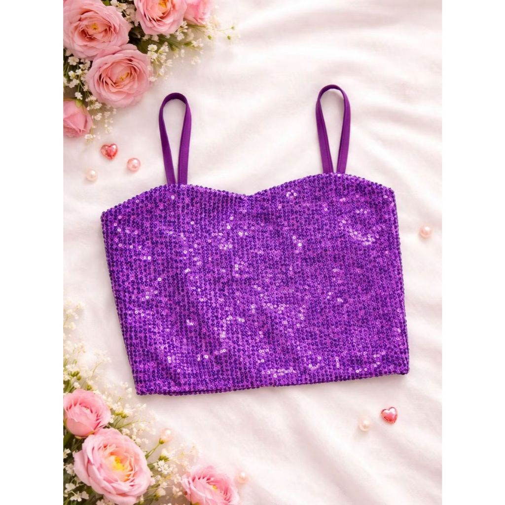 Cropped Paetê Infantil Juvenil Menina Brilho Blogueirinha Moda Verão Alcinha Luxo