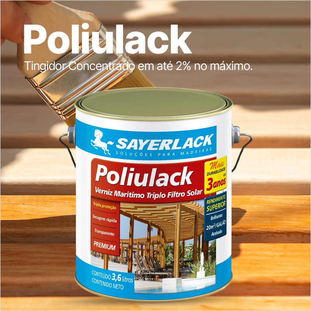 Verniz Poliulack Brilhante e Acetinado 3,6L Acabamentos Madeiras em Geral Sayerlack