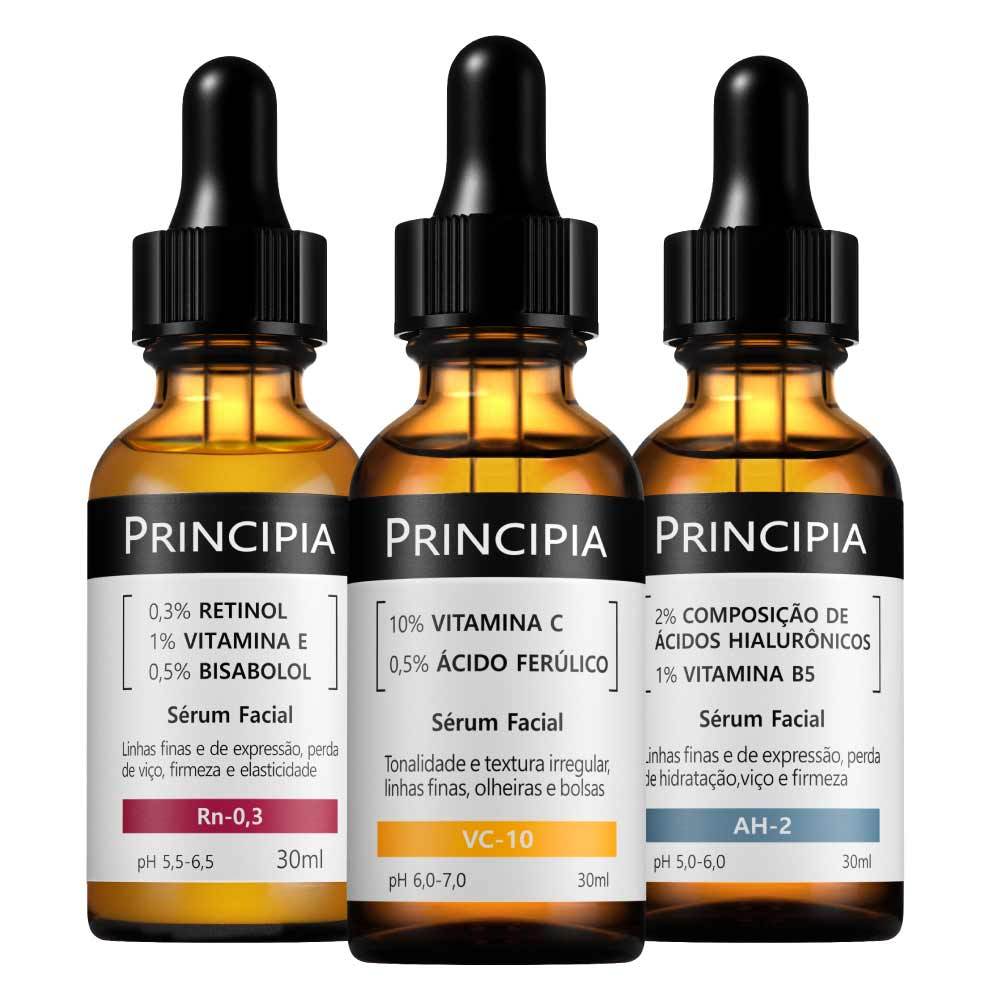 Principia Kit Rejuvenescedor Essencial Trio c/ Sérum Vitamina VC-10 + Sérum Retinol Rn-0,3 + Sérum Hialurônicos AH-2