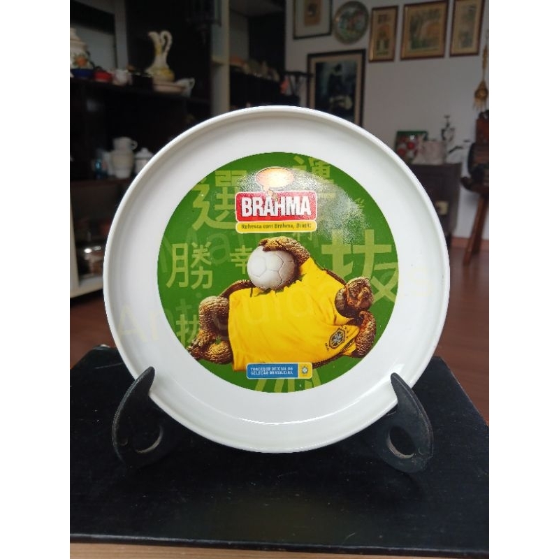 Pratinho/petisqueira Brahma da Copa Do Mundo De Futebol, em porcelana Pozzani - 14,3cm de diâmetro