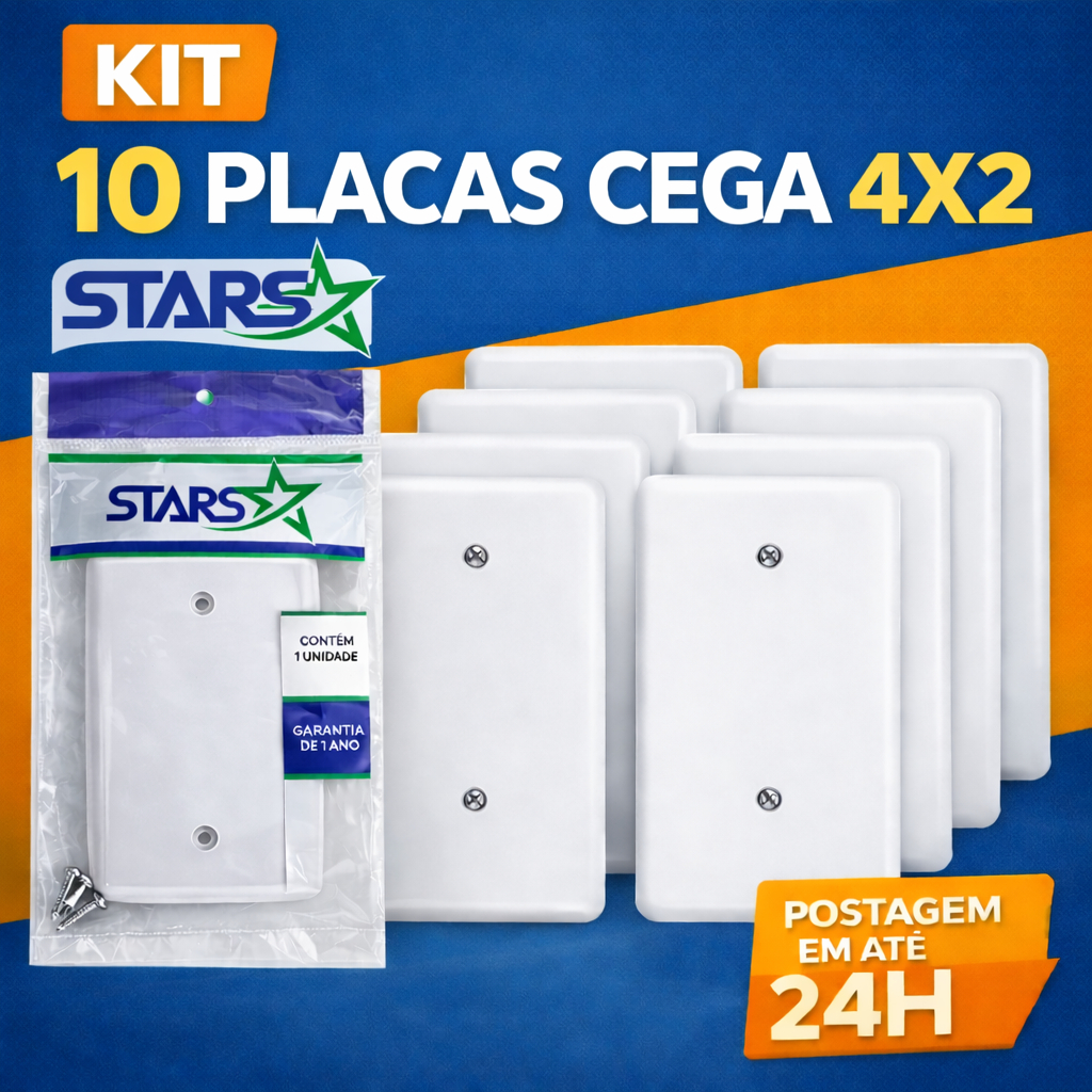 Kit 10 Placa Cega 4x2 Espelho Cego Tampa Branca Acabamento Caixa Parede Com Parafusos Garantia 1 ANO