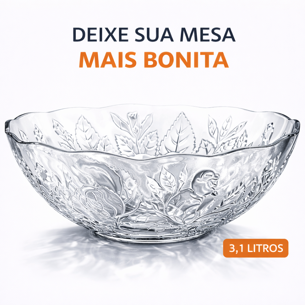 Tigela Saladeira de Vidro Temperado Reforçado 1,5L Saladeira