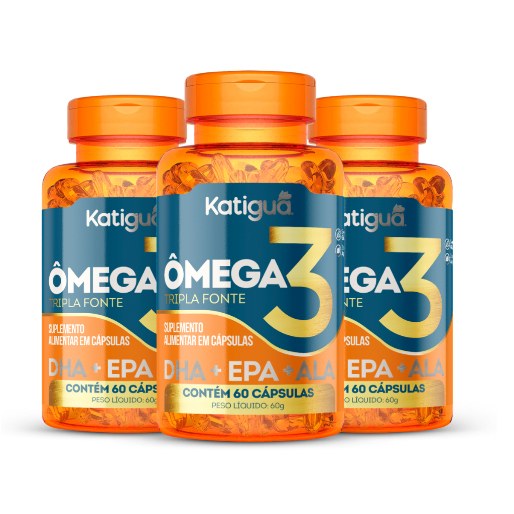 Kit com 1, 2 ou 3 Potes Omega 3 Tripla Fonte 1000mg Ômega 3 Original Natural 100% Puro 60Cápsulas