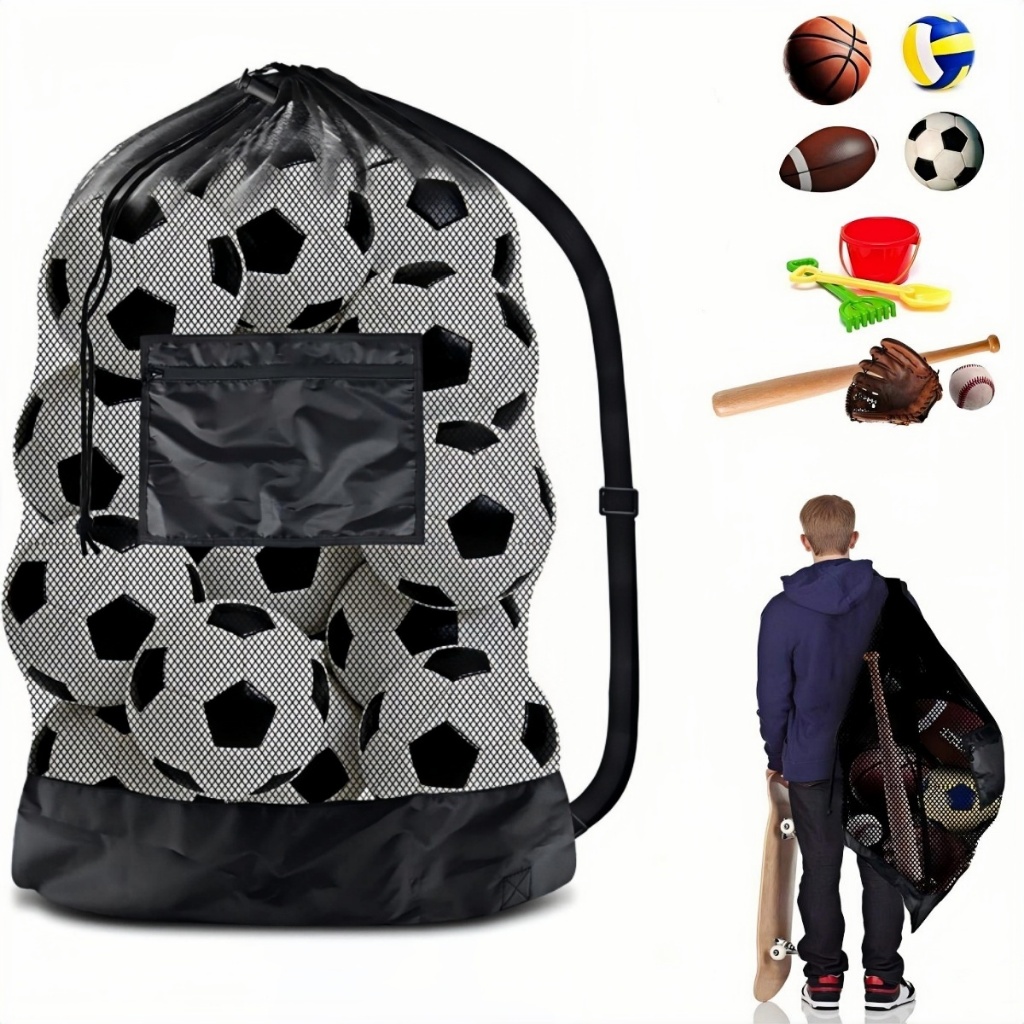 Saco Guarda Bolas Futebol Vôlei Bolsa Para Até 15 Bolas - Resistente Cor Preta Bolsa Grande 100*76