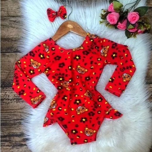 Maiô manga longa Infantil/Juvenil + Adereço para cabelo meses a 10 anos( enviamos estampas sortidas)