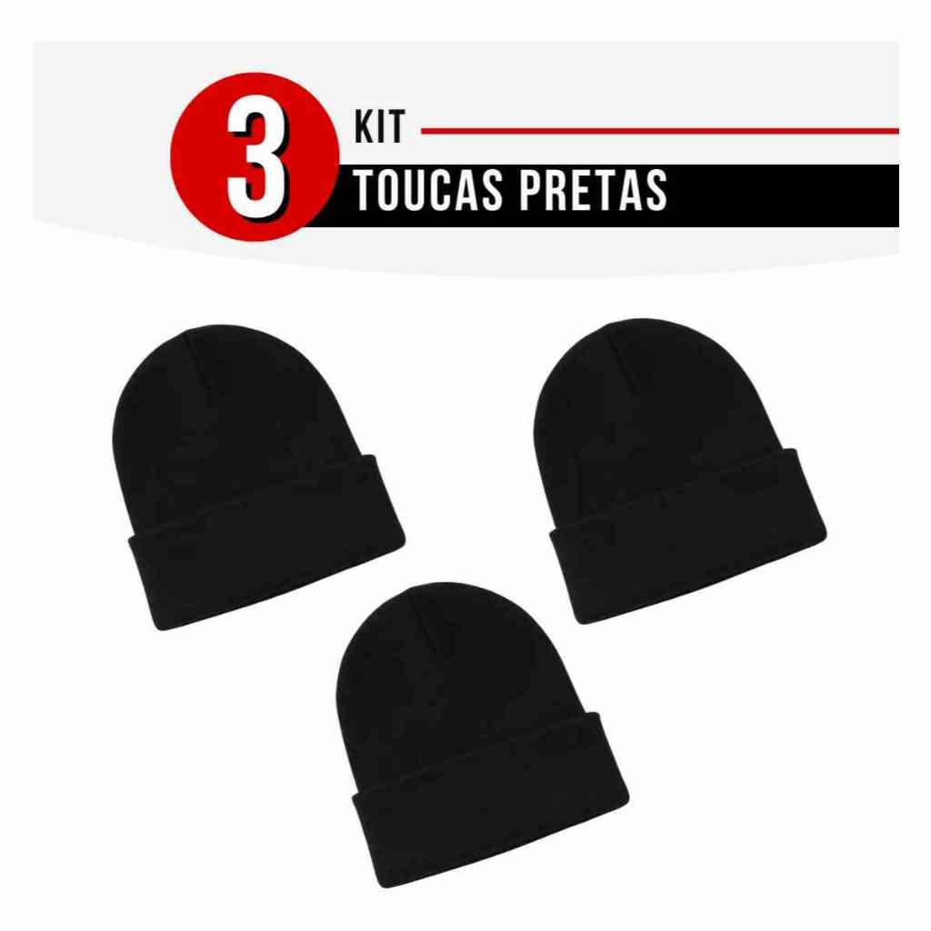 Kit 3 Toucas Gorro Básicas Inverno Aquece Frio Unissex Preta