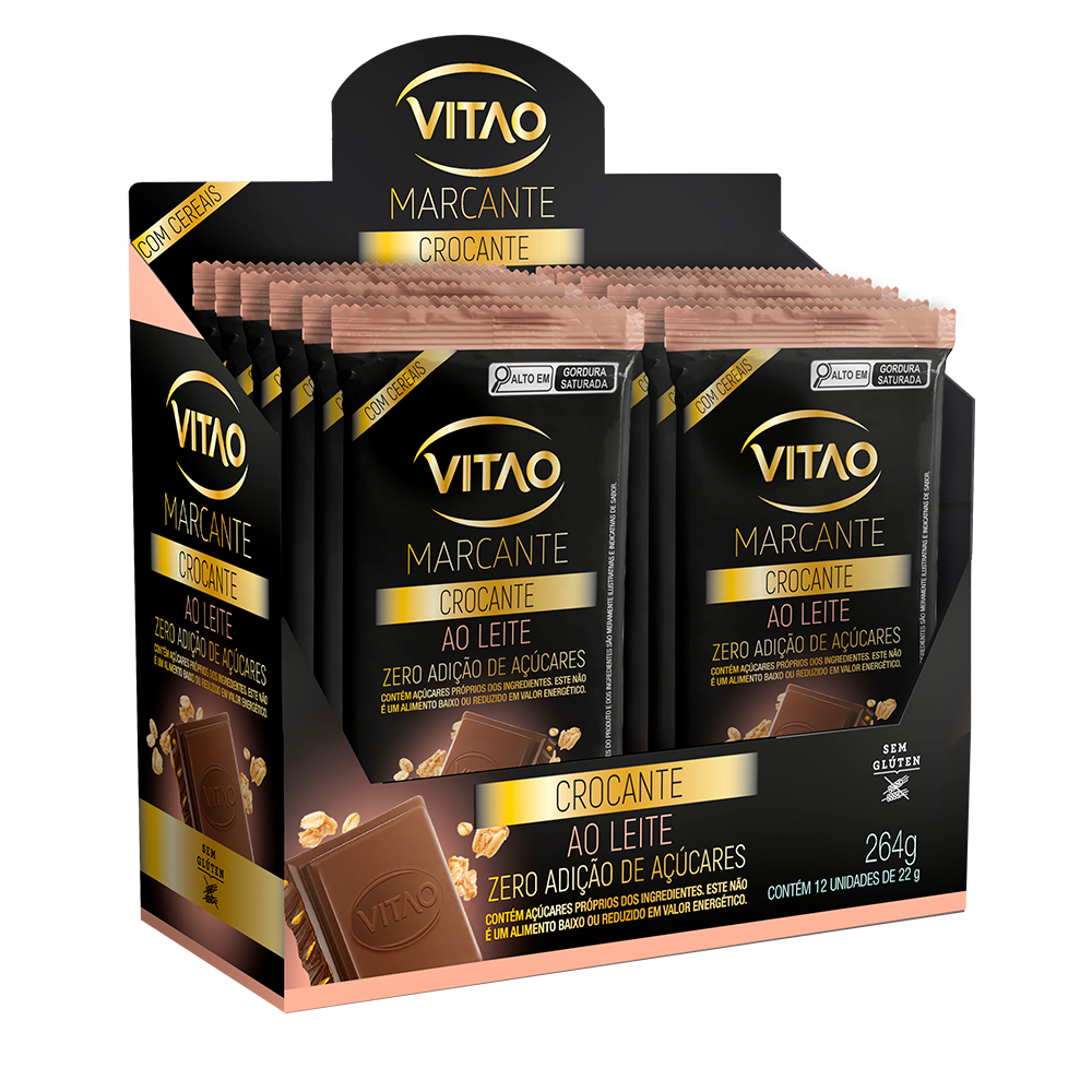 Chocolate Ao Leite Com Cereais Zero Açúcar Sem Glúten Vitao Marcante - Kit 12 Unidades 22G