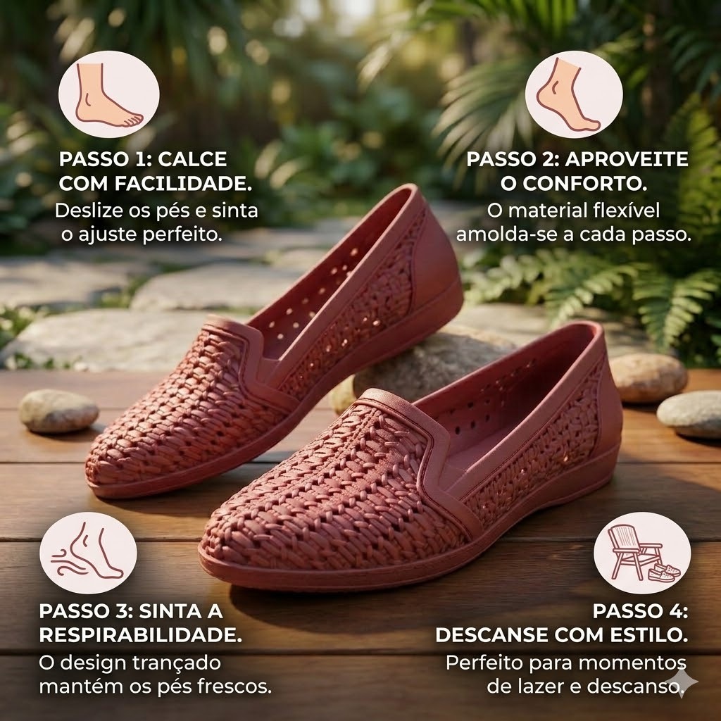 Sapatilha Mocassim PVC Leve Confortável Casual Feminina Antiderrapante