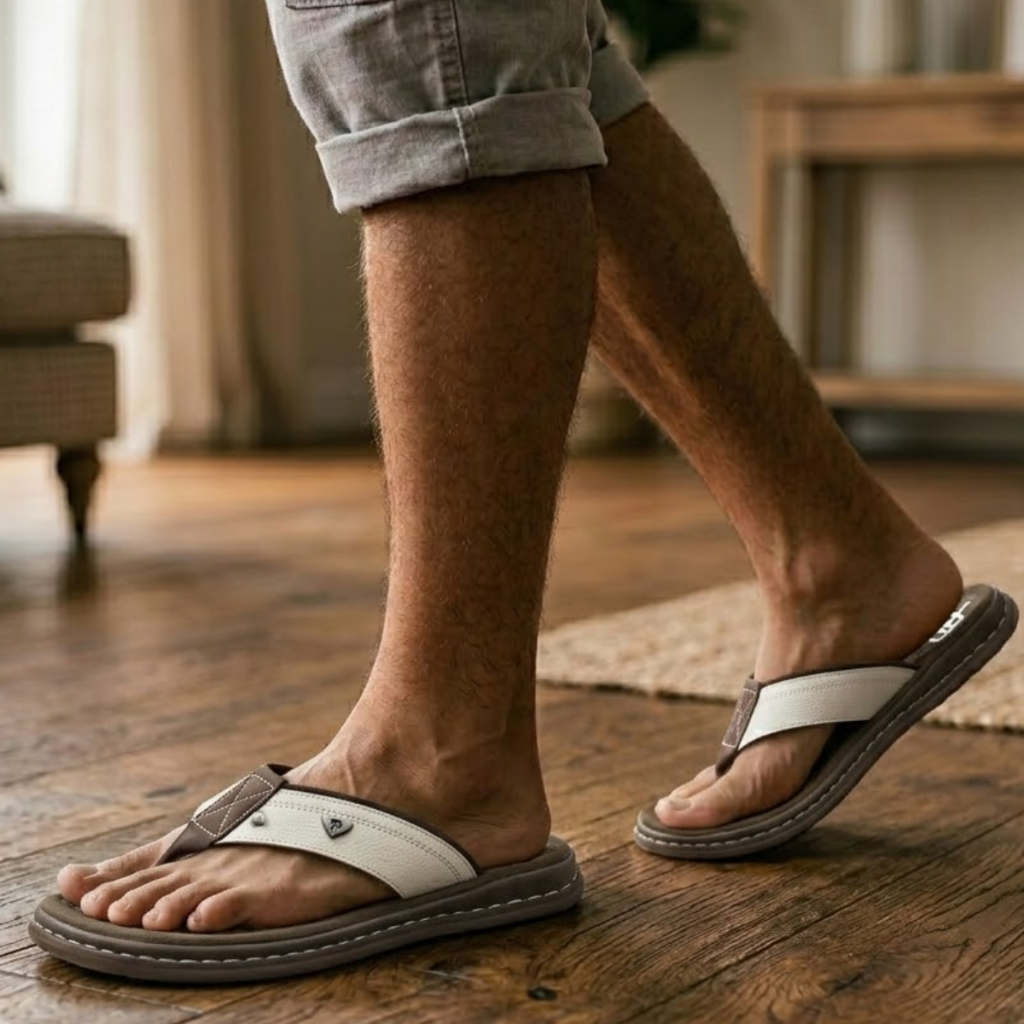 Chinelo Sandália Masculino Couro Legitimo Antistress Ortopédico Anatômica
